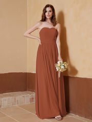 Strapless Chiffon Full Length Dresses Rust