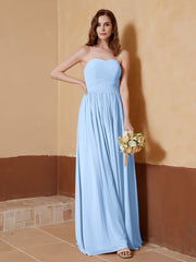 Strapless Chiffon Full Length Dresses Sky Blue