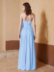 Strapless Chiffon Full Length Dresses Sky Blue