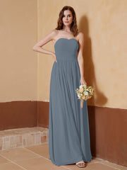 Strapless Chiffon Full Length Dresses Slate Blue