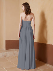 Strapless Chiffon Full Length Dresses Steel Grey