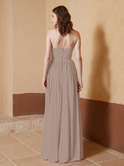 Strapless Chiffon Full Length Dresses Taupe