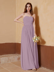 Strapless Chiffon Full Length Dresses Vintage Mauve