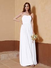 Strapless Chiffon Full Length Dresses White