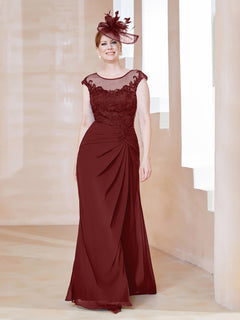 A-line Scoop Neckline Chiffon Lace Dress Burgundy