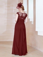A-line Scoop Neckline Chiffon Lace Dress Burgundy