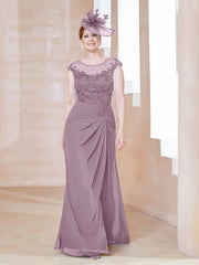 A-line Scoop Neckline Chiffon Lace Dress Vintage Mauve Plus Size