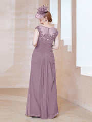 A-line Scoop Neckline Chiffon Lace Dress Vintage Mauve