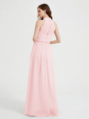 High Neck Full Length Dress with Slit Blushing Pink