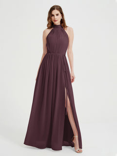 High Neck Full Length Dress with Slit Cabernet