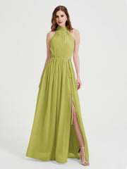High Neck Full Length Dress with Slit Clover