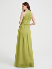 High Neck Full Length Dress with Slit Clover