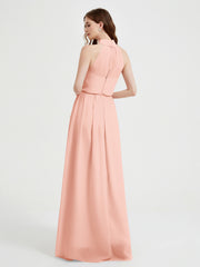 High Neck Full Length Dress with Slit Coral