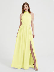 High Neck Full Length Dress with Slit Daffodil