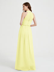 High Neck Full Length Dress with Slit Daffodil
