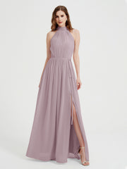 High Neck Full Length Dress with Slit Dusk