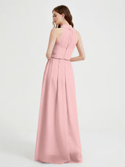 High Neck Full Length Dress with Slit Dusty Rose