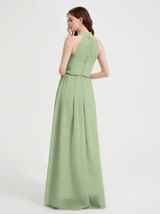 High Neck Full Length Dress with Slit Dusty Sage