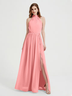 High Neck Full Length Dress with Slit Flamingo