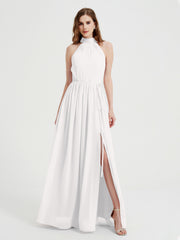 High Neck Full Length Dress with Slit Ivory
