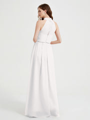 High Neck Full Length Dress with Slit Ivory