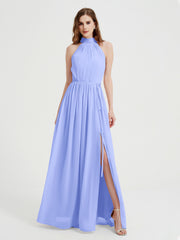 High Neck Full Length Dress with Slit Lavender
