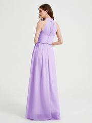 High Neck Full Length Dress with Slit Lilac