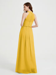 High Neck Full Length Dress with Slit Marigold