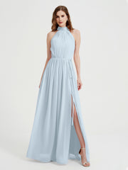 High Neck Full Length Dress with Slit Mist