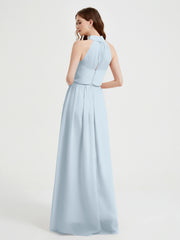 High Neck Full Length Dress with Slit Mist