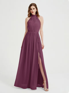 High Neck Full Length Dress with Slit Mulberry