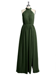 High Neck Full Length Dress with Slit Olive Green