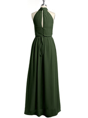 High Neck Full Length Dress with Slit Olive Green