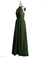 High Neck Full Length Dress with Slit Olive Green