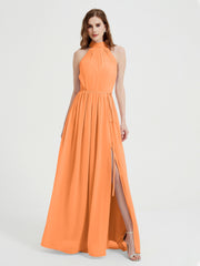 High Neck Full Length Dress with Slit Orange