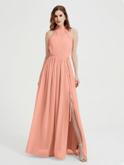 High Neck Full Length Dress with Slit Papaya