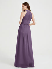 High Neck Full Length Dress with Slit Plum
