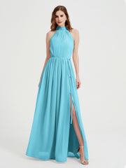 High Neck Full Length Dress with Slit Pool