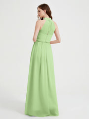 High Neck Full Length Dress with Slit Sage