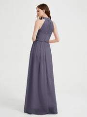 High Neck Full Length Dress with Slit Stormy