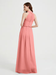 High Neck Full Length Dress with Slit Sunset