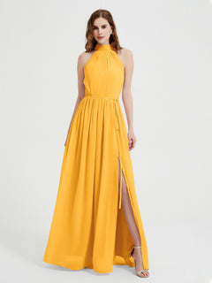 High Neck Full Length Dress with Slit Tangerine