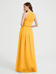 High Neck Full Length Dress with Slit Tangerine
