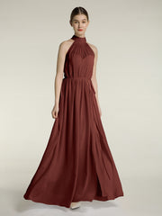 High Neck Full Length Dress with Slit Terracotta