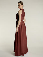 High Neck Full Length Dress with Slit Terracotta