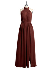 High Neck Full Length Dress with Slit Terracotta