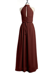 High Neck Full Length Dress with Slit Terracotta
