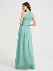 High Neck Full Length Dress with Slit Turquoise