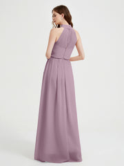 High Neck Full Length Dress with Slit Vintage Mauve