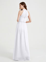 High Neck Full Length Dress with Slit White